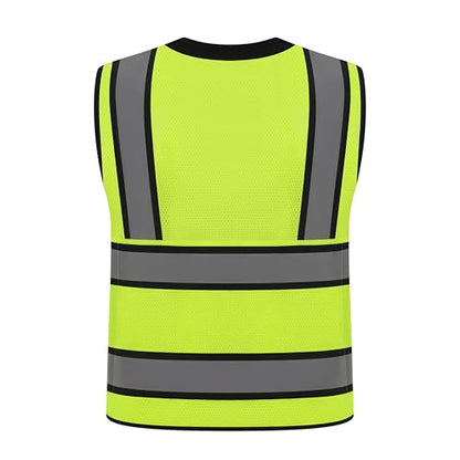 Class 2 High Visibility Reflective Safety Vests Women & Men With 15 Pockets And Zipper Front,Meets Ansi/Isea Standards - color: Yellow_body Black Trims, size: Small