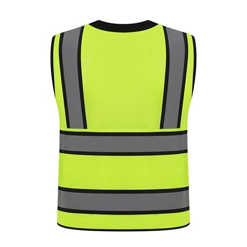 Class 2 High Visibility Reflective Safety Vests Women & Men With 15 Pockets And Zipper Front,Meets Ansi/Isea Standards - color: Yellow_body Black Trims, size: 4X-Large