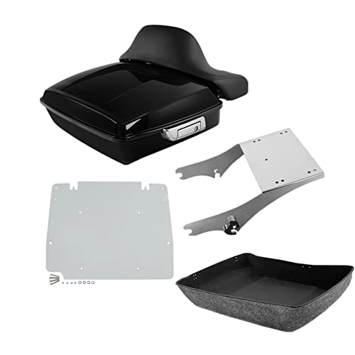 TCMT Chopped Motorcycle Trunk Box Backrest Detachable Mounting Rack Base Plate Fit For Harley Touring 1997-2008 Road King Road Street Electra Glide Pack - color: Set C1 Chrome Latches#Chrome Rack+Plate