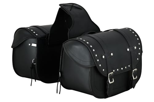 Vance Touring Elite Studded Motorcycle Saddlebags 30L PVC Water-Resistant Compatible with Sportster Dyna Softail Touring Models Vstar Shadow Wide Glide (Touring Elite, Studded)