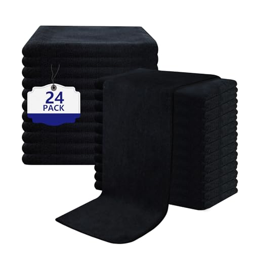 Puomue Black Salon Towels, Super Soft and Absorbent Microfiber Hair Towel for Salon, Bath, Spa, Pool and Home, 27 inch X 16 inch (Black - 24 Pack) - color: Black - 24 Pack
