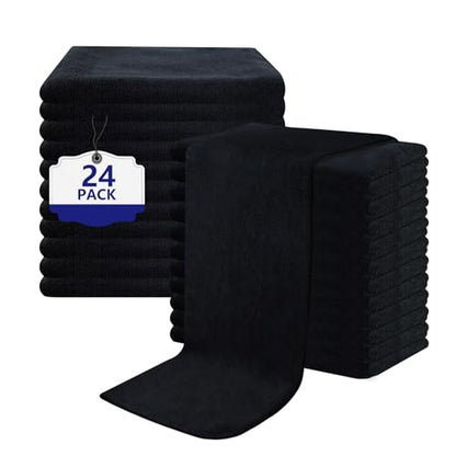 Puomue Black Salon Towels, Super Soft and Absorbent Microfiber Hair Towel for Salon, Bath, Spa, Pool and Home, 27 inch X 16 inch (Black - 24 Pack) - color: Black - 24 Pack