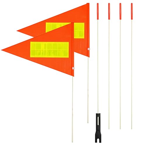 2 Pcs Bike Flags with Pole 6 Feet Adjustable Height Heavy Duty Fiberglass Pole Polyester Tear-Resistant Waterproof (Orange with Reflective Strip） - color: 2 Pcs Orange with Reflective
