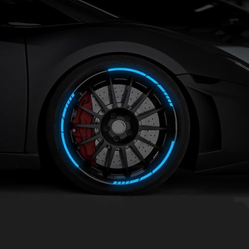 12PCS Reflective Car Wheel Stickers, Night Safety Warning Bicycle Stickers, Anti-Scratch Reflective Rim Decals for Car Motorcycle Cycling Bike (Blue) - color: Blue
