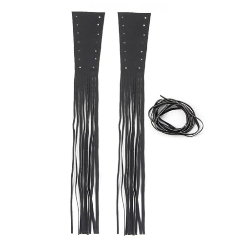Motorcycle Brake Clutch Covers, Handlebar Tassels Fringe Leather Throttle Grip Covers with Ribbon 2Pcs (Black)