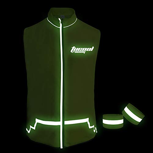 High Visibility Cycling Vest Reflective Vest for Night Running Jogging Biking with 2 Reflective Safety Bands (Green, XL) - color: Green, size: X-Large