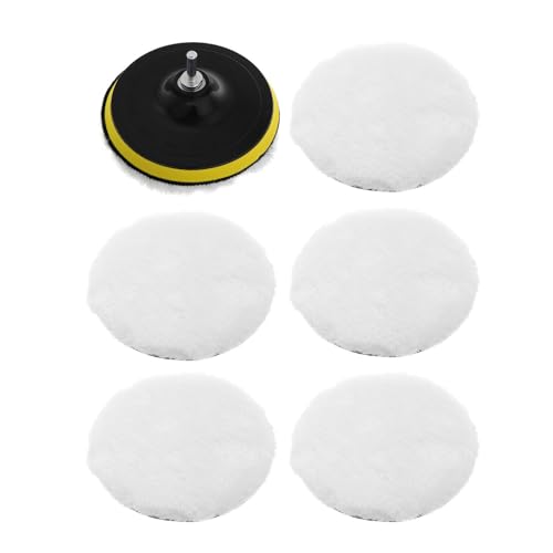 Wool Polishing Buffing Pads with Drill Buffer Adapter Attachment for Fine Polishing Car and Motorcycle Waxing Detailing White Hook and Loop Design