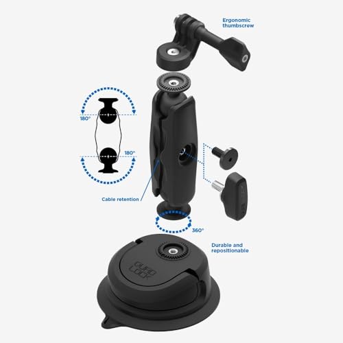 Quad Lock 360 Action Camera Kit with Suction Base and Dual Pivot Arm (Medium) Compatible with GoPro, Action Cameras and Compatible Lights - size: Medium (3")