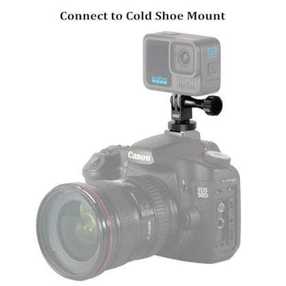 HSU Aluminum Cold Shoe Mount Adapter, 1/4-20 screw hole Tripod Mount Adapter for GoPro Hero 13/12/11/10/9/8/7/6, DJI Osmo Action AKASO, Applicable for Tripod Selfie Stick Monopod and DSLR Camera Flash
