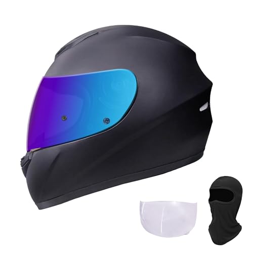 KRN Full Face Motorcycle Motorbike Helmet with Color Visor DOT Approved- Helmet & Balaclava & Clear Visor Matt Black - size: Small