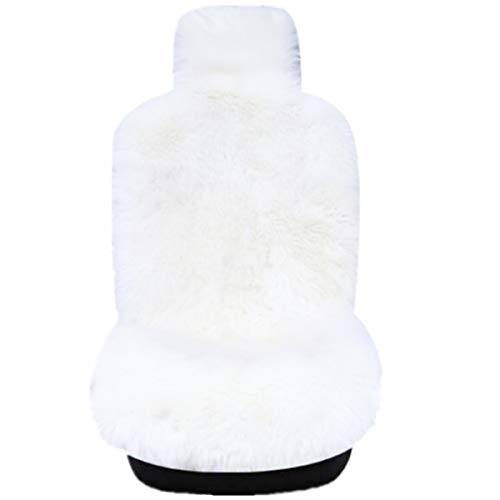 Winter Warm Authentic Australia Sheepskin Car Seat Cover Luxury Long Wool Front Seat Cover Fits Most Car, Truck, SUV, or Van (White) - color: White