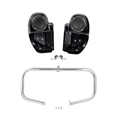 TCMT Highway Engine Guard Crash Bar Lower Vented Leg Fairing with 6.5" Speaker Pod Fit For Harley Touring 2014-2024 Road King Road Glide Street Glide Electra Glide - color: Chrome Crash Bar, Standard Leg, size: Style D-1 Lower Vented Leg