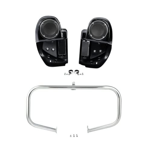 TCMT Highway Engine Guard Crash Bar Lower Vented Leg Fairing with 6.5" Speaker Pod Fit For Harley Touring 2014-2024 Road King Road Glide Street Glide Electra Glide - color: Chrome Crash Bar, Standard Leg, size: Style D-1 Lower Vented Leg