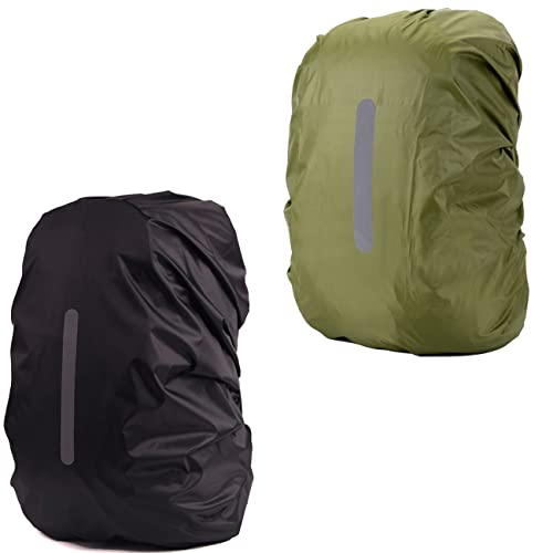 2 Pack Waterproof Rain Cover for Backpack,Backpack Rain Cover with Reflective Strip,Rucksack Rain Cover for Bicycling/Hiking/Anti-Dust/Anti-Theft/Camping/Traveling/Outdoor Activities - color: 1 Pcs Black + 1 Pcs Army Green, size: M (For 25L-40L backpack)