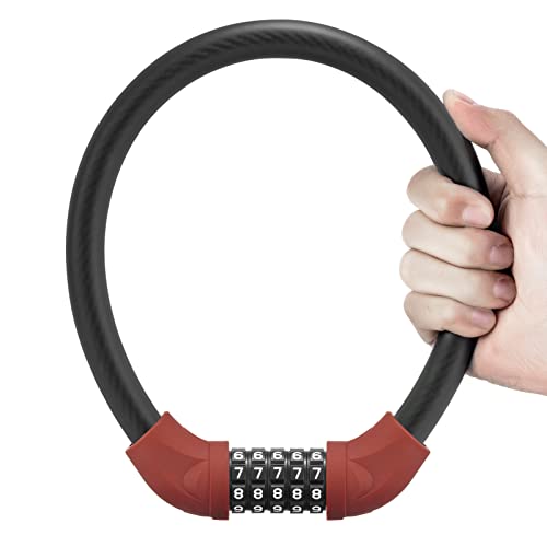 ROCKBROS Bike Lock 5 Digit Cable Lock Lightweight Bicycle Lock Bike Lock Combination Portable Lock for Bike 22inch Red - color: Red, size: 1.8 Feet