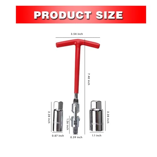 ijuicy 3 PCS Car Spark Plug Gap Tool, T-Handle Universal Joint Spark Plug Socket Wrench Set, 16mm (5/8") and 21mm (13/16") Spark Plug Removal Tool (Red)