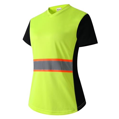 Women Safety Shirt,High Reflective T Shirt for Woman with Unusual Reflective Pattern,Short Sleeve Breathable - color: Yellow 03, size: Medium