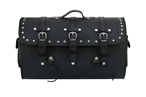 Vance Leather Studded PVC Motorcycle Tail Bag w Quick-Release Straps, Dual Side Pockets, Universal Fit Storage for Cruiser and Touring Motorcycles - style: Studded