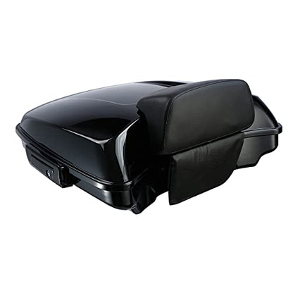 XFMT Motorcycle 5.5" Vivid Black Razor Trunk Luggage Black Latches W/Passenger Backrest Pad For Harley Touring Road King Street Glide Road Glide Electra Glide Ultra Classic 2014-Later - color: Vivid Black W/ Black Latches Set 1