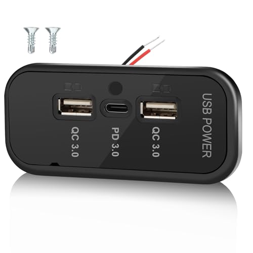 72W 3 Ports 12V RV USB Outlet, 36W PD3.0 Type-C Quick Charge + Dual 18W QC3.0 USB A Panel Wall Mount Car Charger Socket Automotive Multi-Port Adapter for ATV Marine Truck Boat Bus - color: Deep black, size: 1PCS
