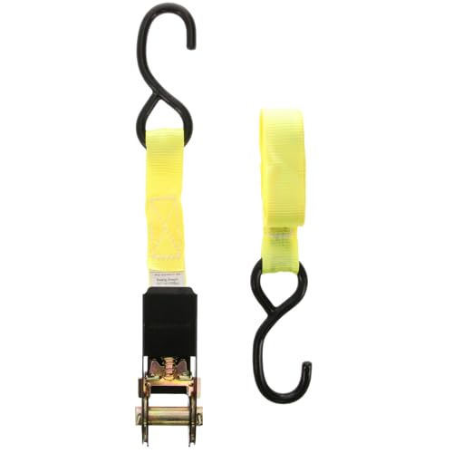 Muddy 1" X 10' Standard Duty Durable Weather-Resistant Versatile Reinforced Ratchet Straps with Vinyl-Coated S-Hooks | 300LB Working Strength/900LB Breaking Strength | 4 Pack, Highly Visible Yellow - color: Highly Visible Yellow