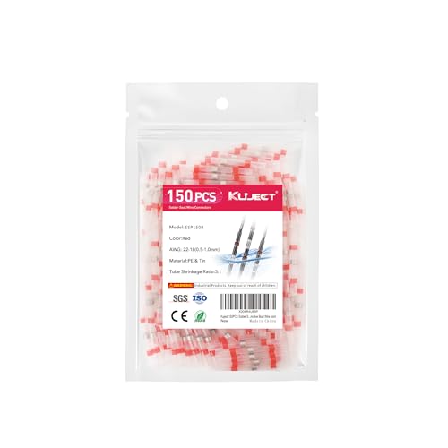 Kuject Solder Seal Wire Connectors, Solder Seal Heat Shrink Butt Connectors Terminals Solders Sleeve Waterproof Wire Splice Connector for Marine Automotive Boat Wire Joint - color: Red, size: 22-18