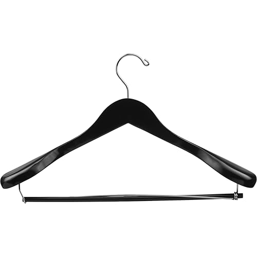 DEILSY™ Black Suit Hangers for Men with Non-Slip Pants Bar & 360° Swivel Hook - Smooth Finish Wooden Coat Hangers, Heavy Duty Wooden Hanger – Pack of 6 - color: Black