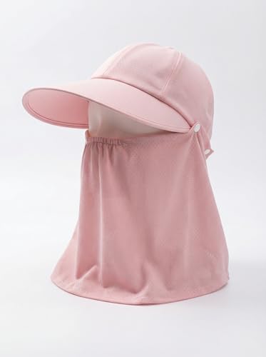 Outdoor Wide Brim Sun Hat Visor for Women, Detachable Face & Neck Cover, Hiking Gardening UPF 50+, Ponytail Friendly - color: Pink