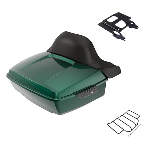 Advanblack King Tour Trunk Pack, Black Mount Bracket & Top Luggage Rack Fit for 2009-Later Harley Touring, Road Glide, Street Glide Special, Road King, Electra Glide - color: Alpine Green