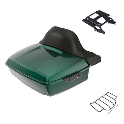 Advanblack King Tour Trunk Pack, Black Mount Bracket & Top Luggage Rack Fit for 2009-Later Harley Touring, Road Glide, Street Glide Special, Road King, Electra Glide - color: Alpine Green