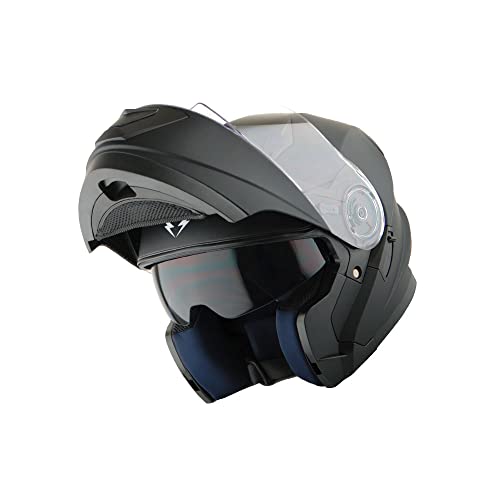 1Storm New Motorcycle Bike Modular Full Face Helmet Dual Visor Sun Shield: Matt Black - color: Matte Black No Light, size: Medium