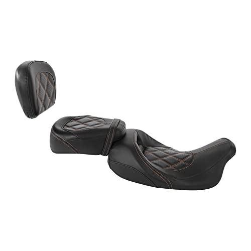 SLMOTO Motorcycle Rider Seat with Passenger Sissy Bar Tour Trunk Pad Fit for Harley Davidson Touring Road King Street Glide Road Glide Tri-Glide 09-20 Trike 10-22 CVO Custom Bikes Brown Stitching - color: Brown