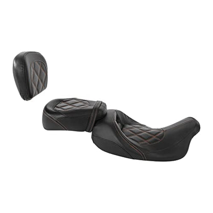 SLMOTO Motorcycle Rider Seat with Passenger Sissy Bar Tour Trunk Pad Fit for Harley Davidson Touring Road King Street Glide Road Glide Tri-Glide 09-20 Trike 10-22 CVO Custom Bikes Brown Stitching - color: Brown