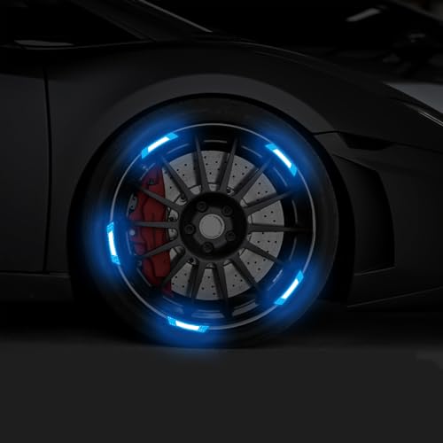 20PCS Strong Reflective Car Wheel Hub Stickers for Cars Helmet Night Safety Warning Reflective Stripe Decals Auto Truck Motorcycle Bicycle Wheels Rim Reflective Stickers (Blue) - color: Blue