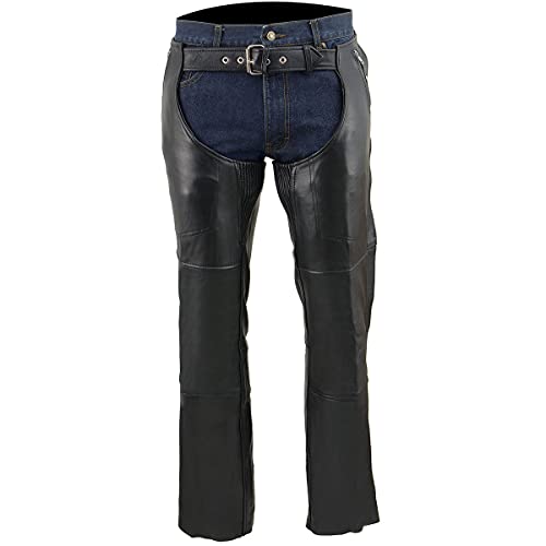 Milwaukee Leather Men's Black Premium Leather Snap Out Thermal Lined Motorcycle Rider Chaps- ML1191 - size: XX-Large