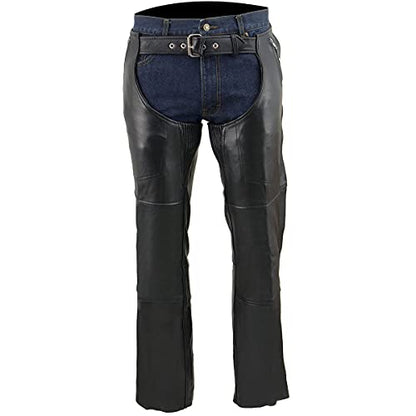 Milwaukee Leather Men's Black Premium Leather Snap Out Thermal Lined Motorcycle Rider Chaps- ML1191 - size: Large