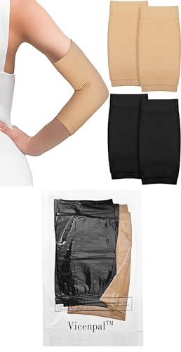 Vicenpal 2 Pairs Tattoo Cover up Sleeve Forearm Arm Sleeves for Women Men Compression Tattoo Upper Arm Cover(Black, Nude) - color: Black, Nude