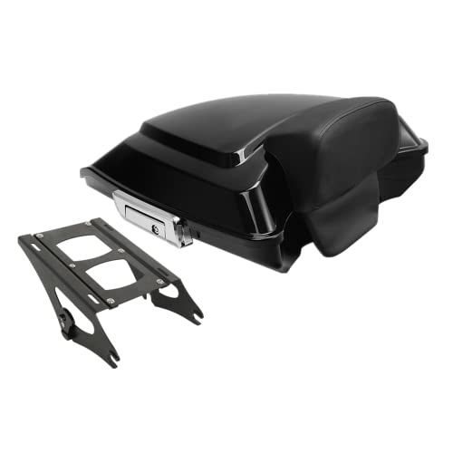 TCMT 5.5" Razor Motorcycle Trunk Box Backrest Pad Mounting Rack Fit For Harley 2014-2025 Touring Road King Street Road Electra Glide Pack - color: Chrome Latches Trunk Set+Black Rack A2, size: Fit For Touring 2014-2023