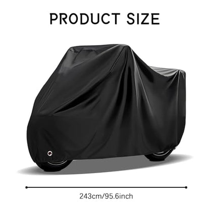 Motorcycle Cover with Lock-Holes, Waterproof Outdoor Motorbike Cover with Storage Bag, All Season Full Coverage Protection Scooter Covers for 96" Harley Davidson and Most Motorcycles