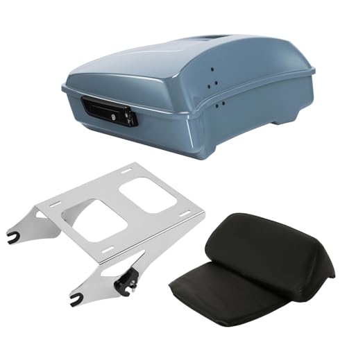 TCT-MOTORPARTS Sharkskin Blue Chopped Tour Luggage Trunk w/Backrest Mount Rack Fits for Harley Touring 14-25 Road Glide FLTRX Limited FLTRK 2024 - color: Fit for Sharkskin Blue, size: Chopped Trunk+Chrome Mount Rack