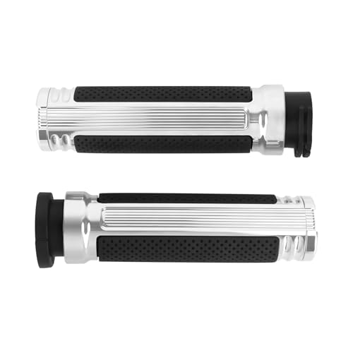 Motorcycle 1" Hand Grips Handlebar Grips Cable Throttle Fit for Harley Touring Street Glide Road King Road Glide Electra Glide Dyna Softail - color: #7 Chrome