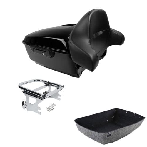 TCMT King Motorcycle Trunk Backrest Pad Two-Up Mount Rack Fit For Harley Touring 1997-2008 Electra Glide Road Glide Street Glide Pack - color: With Speaker Holes: Style I Chrome Rack