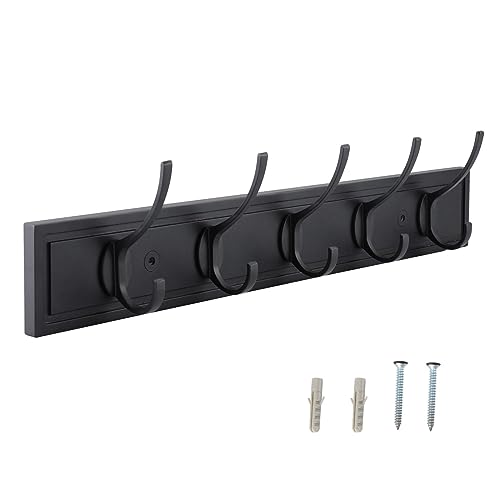 HOME MASTER HARDWARE Coat Rack Wall Mount Black, MDF Wall Mounted Coat Hooks for Hanging Coats, 27" Decorative Hat Rack for Wall with 5 Hooks - color: Black, size: 27 Inch