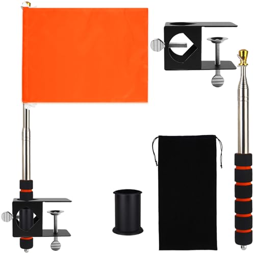 Orange Boat Flag 12" x 18" Floating Boat Flag Pole Kit Water Ski Boat Safety Flag Boating Tow Flag with 79" Metal Retractable Boat Safety Flagpole and Fix Base for Kayak Wakeboarding Watersports
