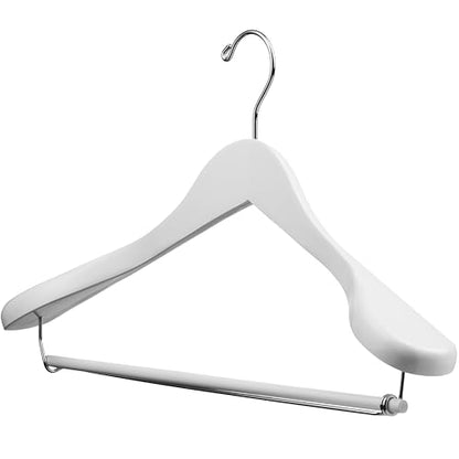 DEILSY™ White Suit Hangers for Men with Non-Slip Pants Bar & 360° Swivel Hook - Smooth Finish Wooden Coat Hangers, Heavy Duty Wooden Hanger – Pack of 6 - color: White