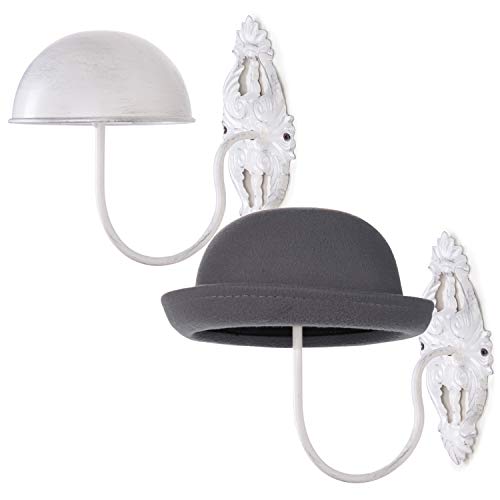 MyGift 2 Pcs Hat Display Wall Mount, Hat Holder, Cowboy Hat Rack for Wall, Baseball Cap Wig Helmet Organizer, White Metal - color: White