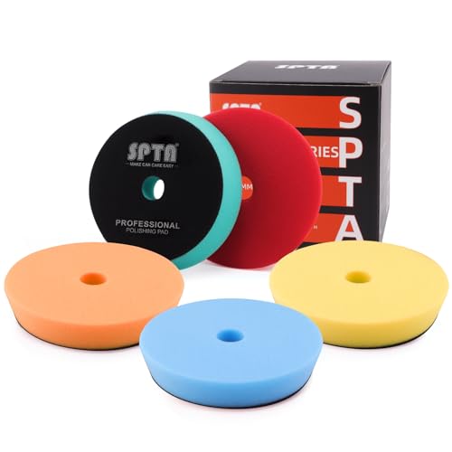 Buffing Polishing Pads, SPTA 6'' Orbital Buffer Pads Hook and Loop Buffing Pads, Foam Polish Pad 5 Grits from Coarse to Fine for 6 Inch DA Rotary Polisher Compounding, Polishing and Waxing -FPTJS6-MIX - color: Green Yellow Blue Orange Red, size: 6 Inch (1