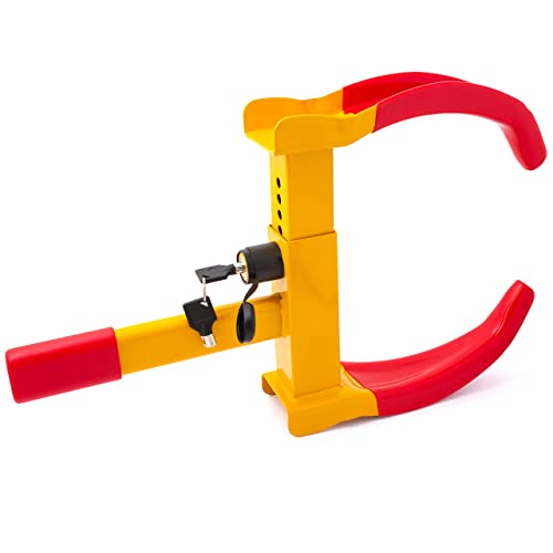 VaygWay Tire Clamp Universal Wheel Lock- Heavy Duty Security Metal Boot Stabilizer Anti Theft Wheel Chock Lock Car Trailer Wheel-Security Travel Locking Claw Auto- for Car Van - color: 1 Pack Red/Yellow