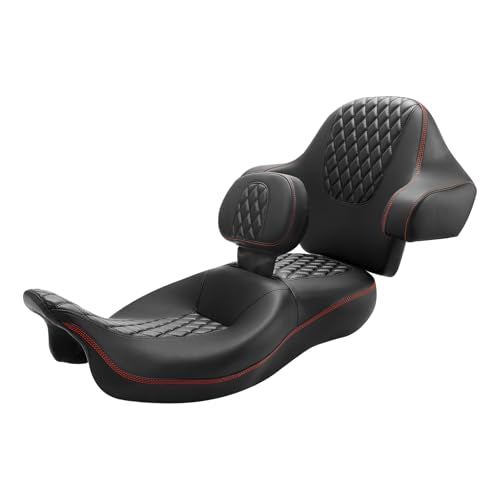 SLMOTO Hammock Passenger Seat Driver Brackrest Wrap Around Backrest Pad fit for Harley Touring Road King Street Glide Road Glide Electra Glide 2014-2023 2 Up Seat Black Red - color: B Style G Black Red + Passenger Backrest