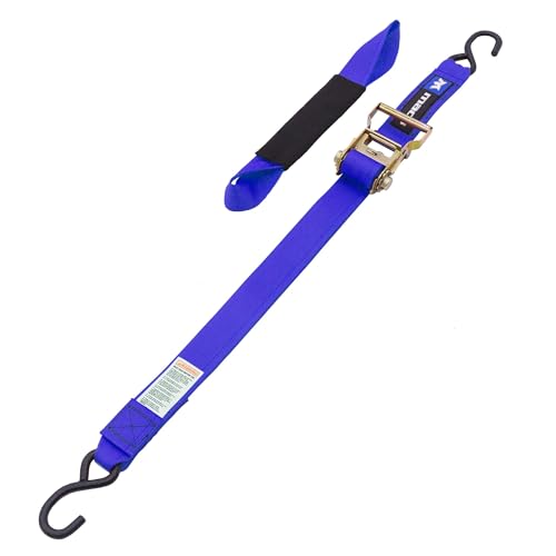 2" x 6' ATV & Motorcycle Ratchet Strap Pack - 4 Tie-Down S-Hook Straps, Soft Loops, Strap Bands & Duffle Bag - 3,335 lb. WLL - Blue - color: blue